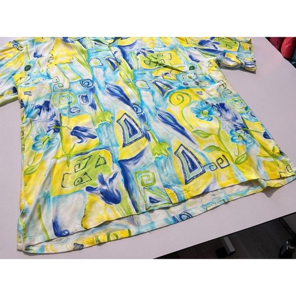 VTG L'Homme Loop Collar Shirt Rayon Abstract Water Color Print Button Up Large - Picture 6 of 15